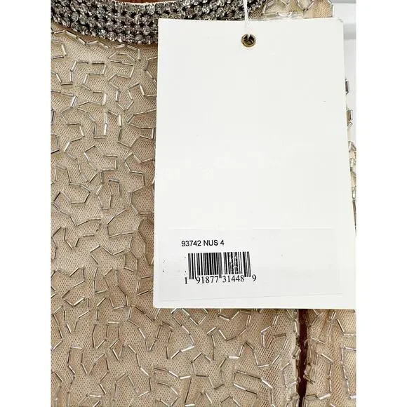 Mac Duggal 93742 Nude Cream Beaded Sleeveless High Neck Column Gown Sz 4 - Picture 5 of 8